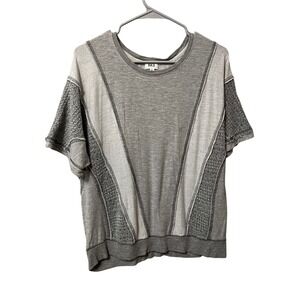 BKE Womens Sweater Knit Mix Short Sleeve Crew Neck Gray Size Medium
